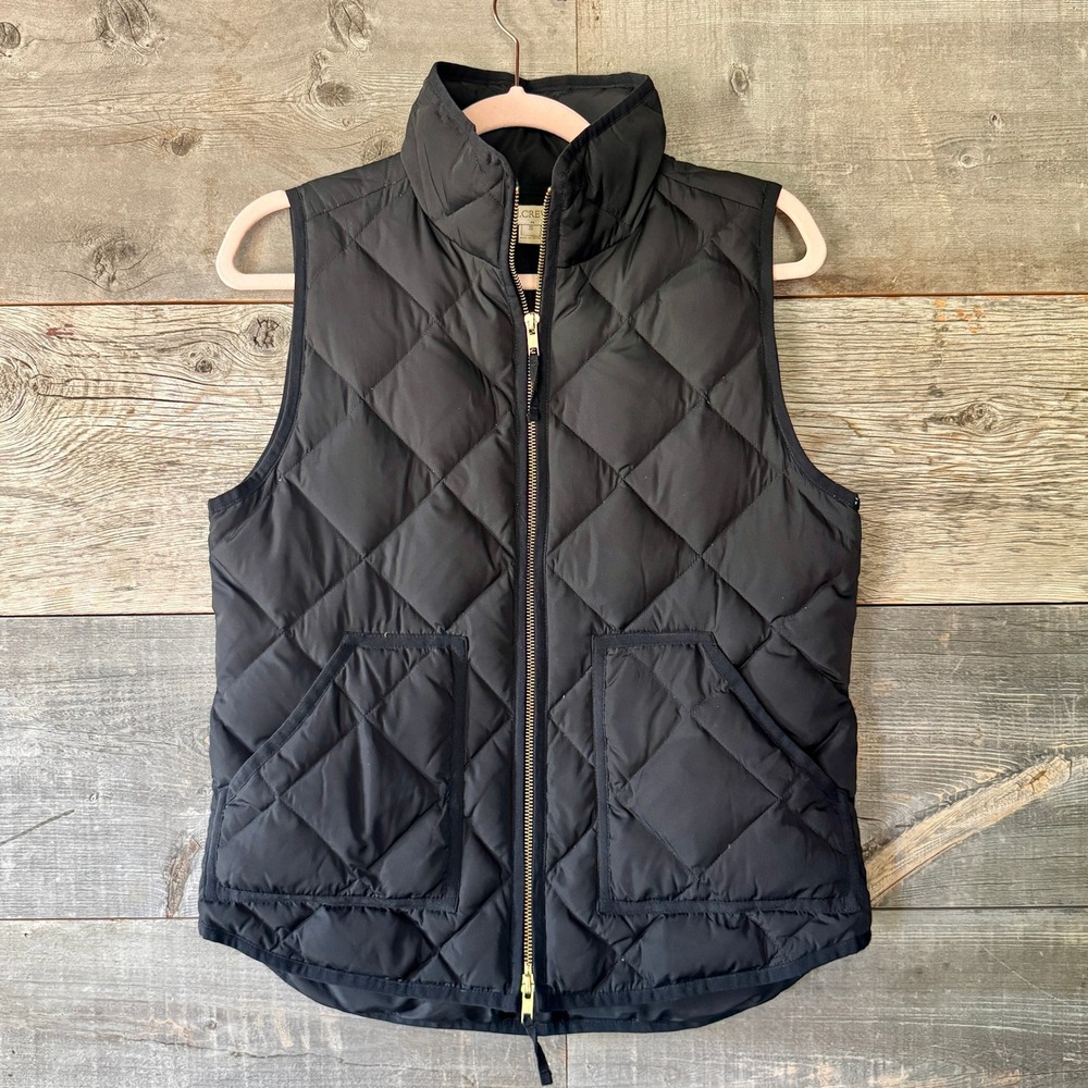 J.Crew Factory Womens Diamond Quilted Down Puffer Vest S Black Layering Preppy